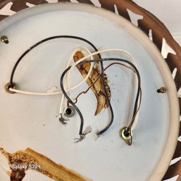 Vintage Ceiling Light Fixture Frosted Glass & Brass Dome With Floral Design 13 i - Picture 8 of 14